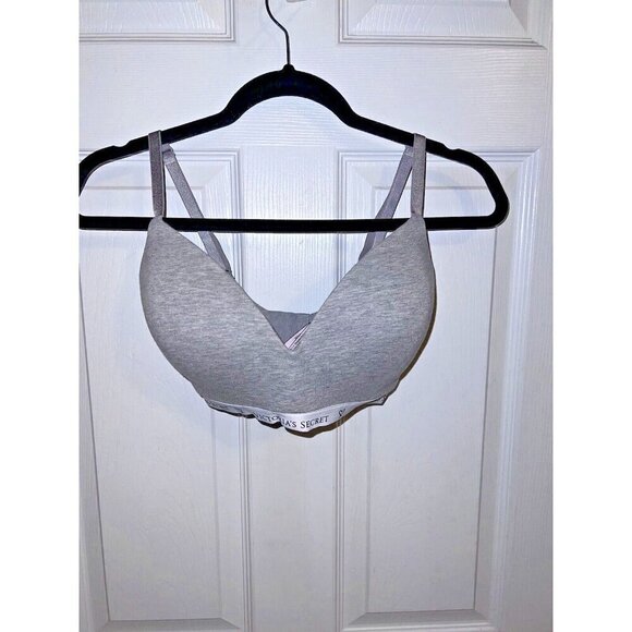 VICTORIAS'S SECRET Heather Gray T-Shirt Lightly Lined Wireless Bra Sz 32DDD - Picture 2 of 10